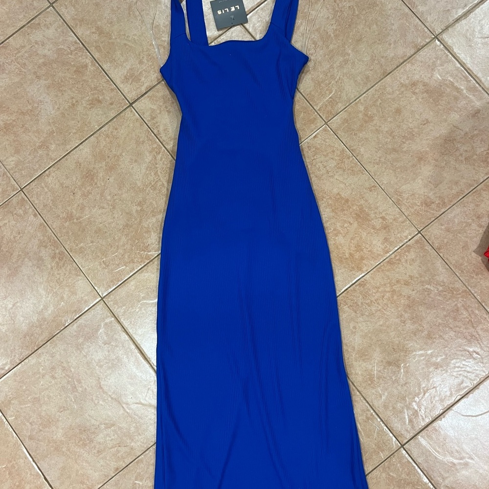 Perry Ellis Blue Bodycon Midi Dress Square Neck Sleeveless